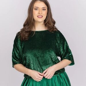Emily Shalant Sequin Blouson with Dolman Sleeves in Emerald. Nwt Size Small